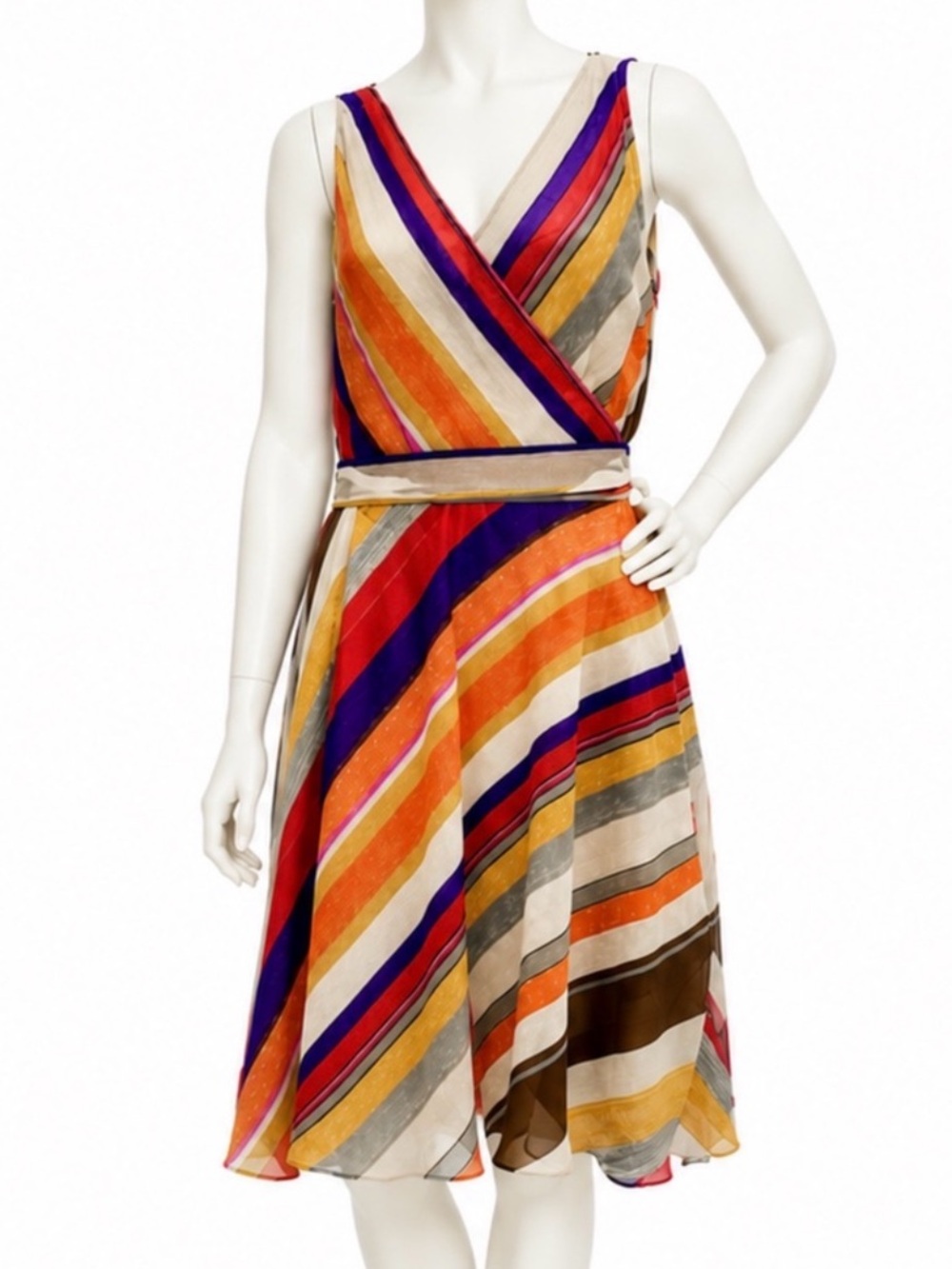 👗🎨 LAUREN RALPH LAUREN Striped Wrap Dress | Multicolor Tie Belt | Sz 12‎